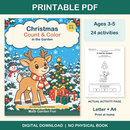 Christmas Count & Color cover art, ages 3–5, 24 garden activities